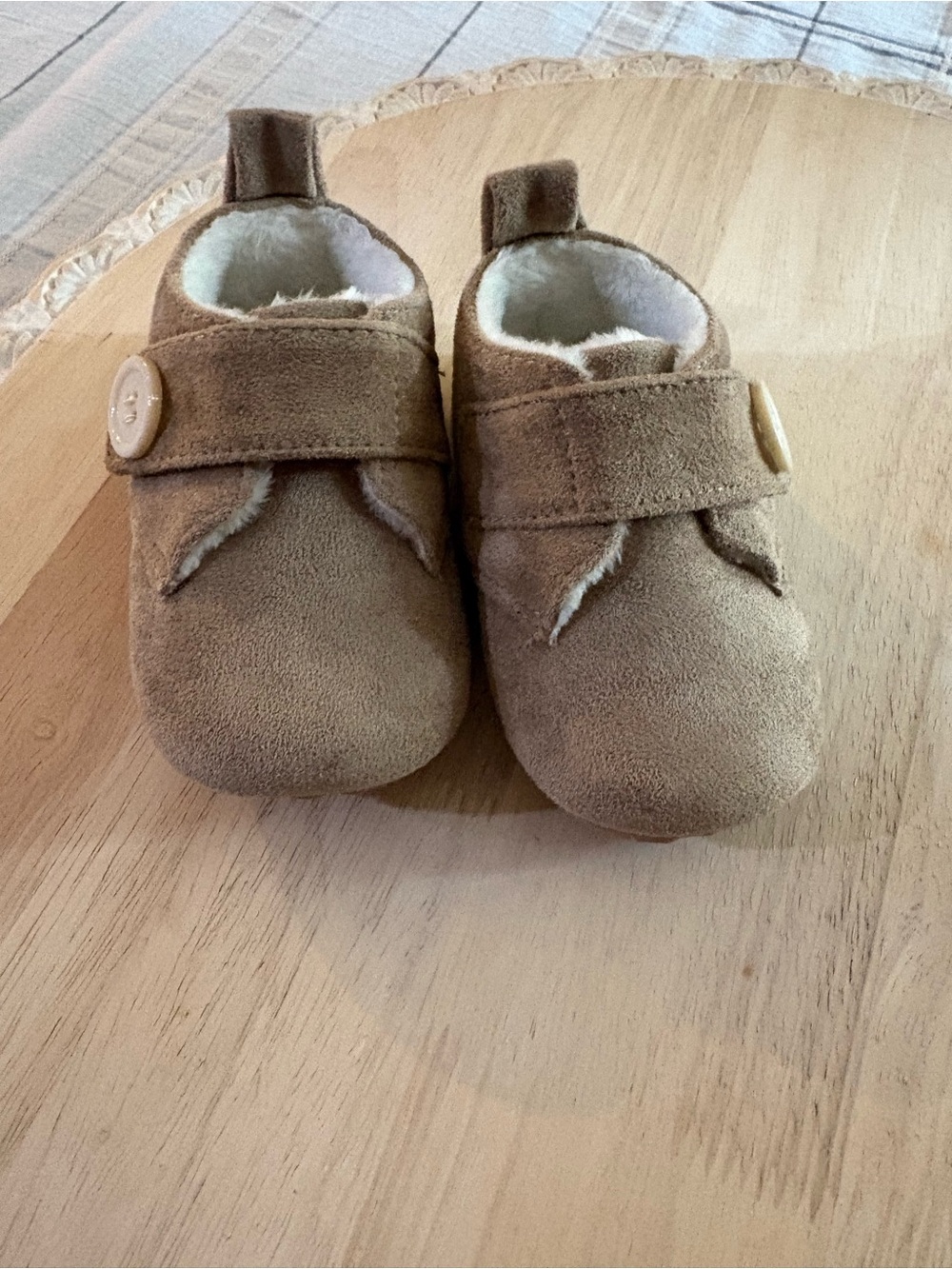 Baby Suede Button Moccasins in Taupe - Infant Walker Shoes - Picture 3 of 5